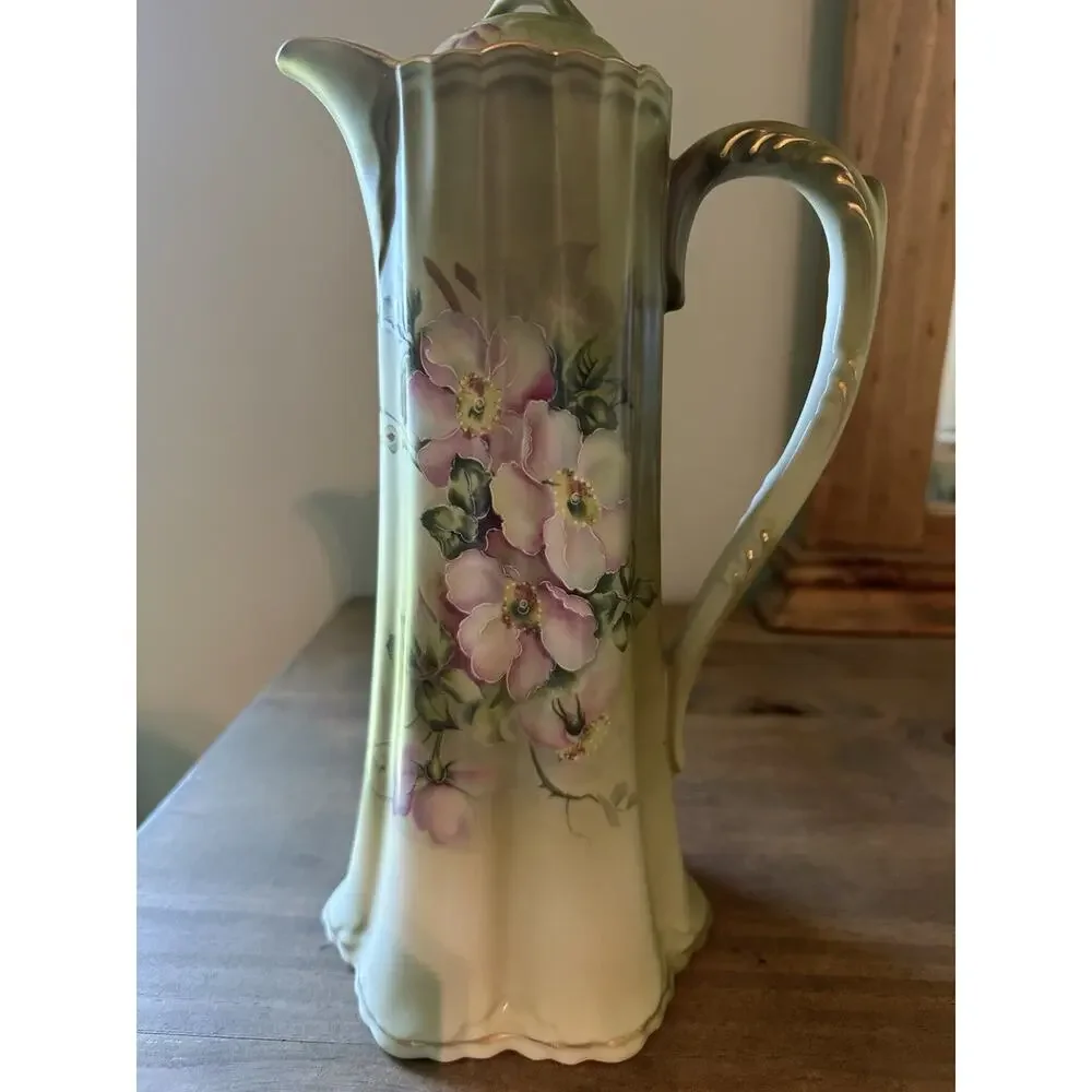 Antique Nippon Hand-Painted Dogwood Chocolate Coffee/Teapot Set with 4 cups